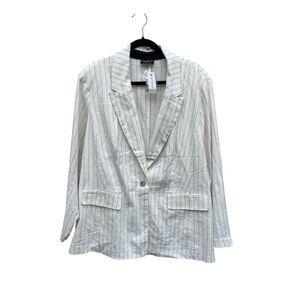 NWT Lane Bryant 26P Ivory Pinstripe Linen Blend Blazer Petite Plus